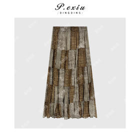 03-4潘依绣丁丁宠粉春夏复古印花分割设计中长款半身裙 W-62912