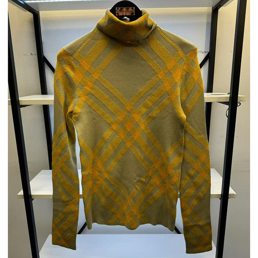 BUR*E**Y/巴*莉 女士绵羊毛混纺格纹休闲高领长袖套头毛衣 商品图0