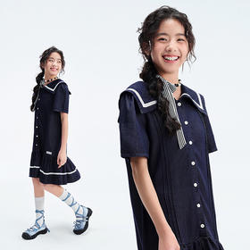 笛莎Deesha青少年女童连衣裙2025夏季女童牛仔连衣裙