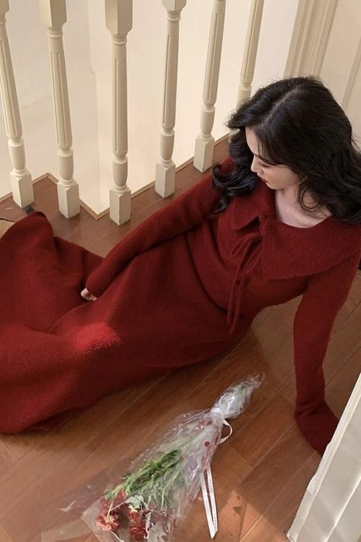 SIA SAYLOR 氛围感玫瑰系带连衣裙 19603 商品图3