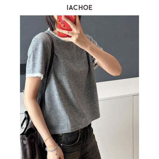 棉仓3621505007-IACHOE花边羊毛羊绒t恤 商品图0