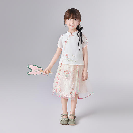 笛莎Deesha 童装女童套装2025夏新款女童国风粉金复古气质优雅裙套装 商品图2
