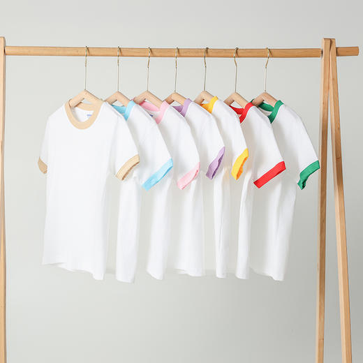 奥伊米男童女童夏款拼色圆领纯棉T恤撞色插肩袖短袖上衣基础款T恤 商品图2