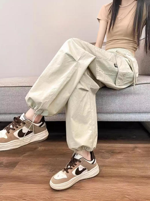 【美式炸街工装裤】夏季新款 抽绳高腰宽松直筒显瘦休闲束脚运动裤潮  商品图3