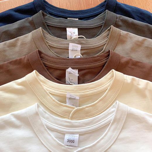 压轴推荐！重磅300G！2025纯棉美式咔叽复古亨利领纯色宽松短袖T恤衫！ 商品图1