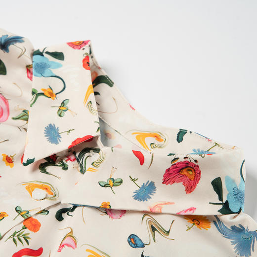 谜底花色衬衫分袖女2025夏新款复古宽松下摆可收缩衬衣256MC6202 商品图3