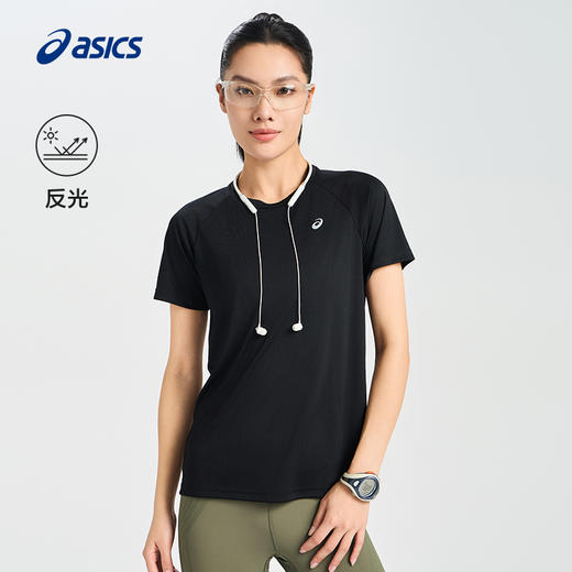 ASICS亚瑟士夜跑女式轻量针织跑步短袖T恤圆领反光印花短袖2012D024-001 商品图0