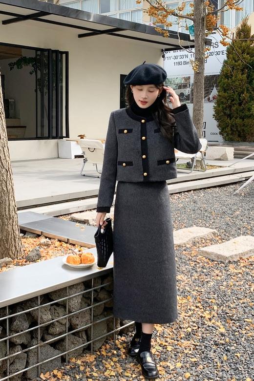 ELLA JADE 深灰色小香风羽绒外套半裙套装 19701 商品图0