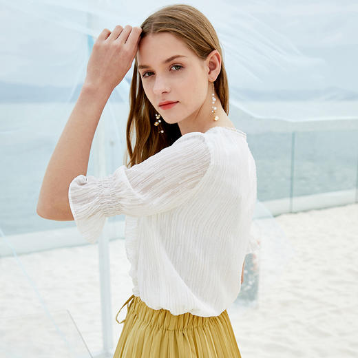 欧芮儿夏装2019新款女装很仙的上衣女洋气短袖木耳边雪纺衫小衫 商品图1