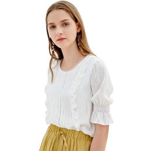 欧芮儿夏装2019新款女装很仙的上衣女洋气短袖木耳边雪纺衫小衫 商品图3