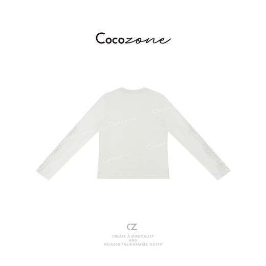 COCO ZONE 刘一一2025春季新款时尚蕾丝钩花长袖T恤CD1A0548 商品图1