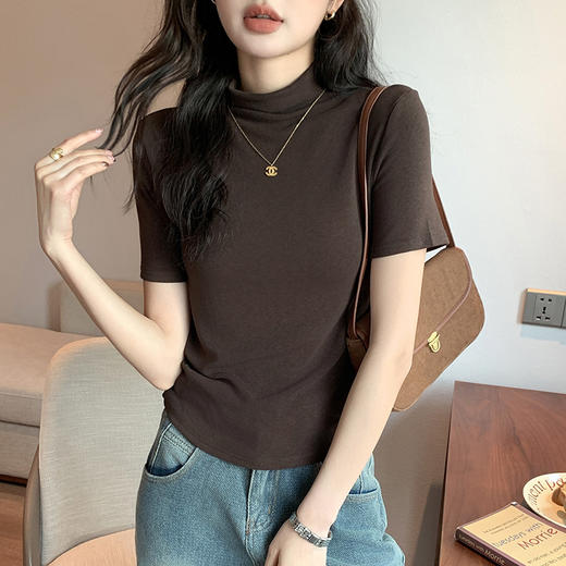 买1送1 纯欲风半高领短袖T恤女夏季修身打底衫内搭外穿上衣ins潮 商品图1