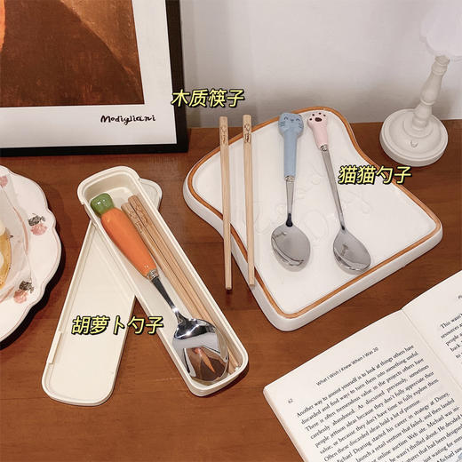 「便携套装！筷子+勺子」可爱筷子勺子餐具盒不锈钢套装学生儿童便携式单人装一人用收纳盒餐饮用具 商品图3
