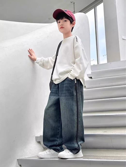 儿童秋装牛仔裤男童裤子韩版运动风时髦阔腿裤男孩长裤洋气潮120-170cm 商品图4