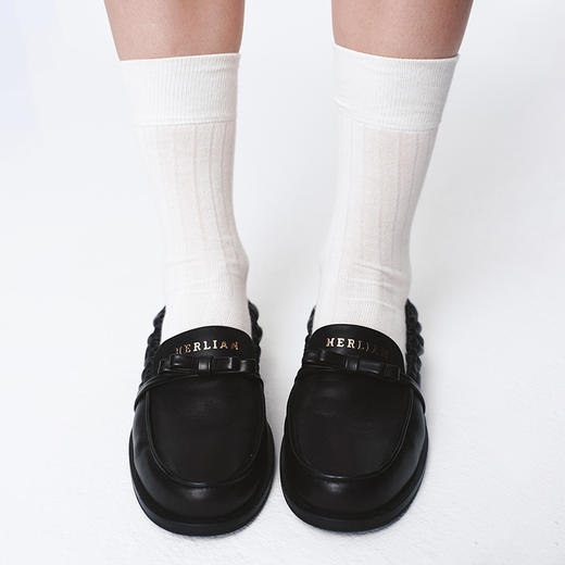 HERLIAN 烫金Logo松紧蝴蝶结装饰乐福女鞋 商品图0