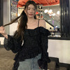 西遇法式波点衬衫女春夏新款凉感长袖荷叶边吊带一字肩上衣SS150308 商品缩略图0