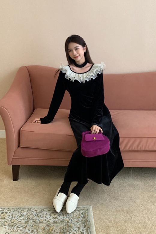 ELLA JADE 丝绒蕾丝拼接choke连衣裙 19704 商品图2