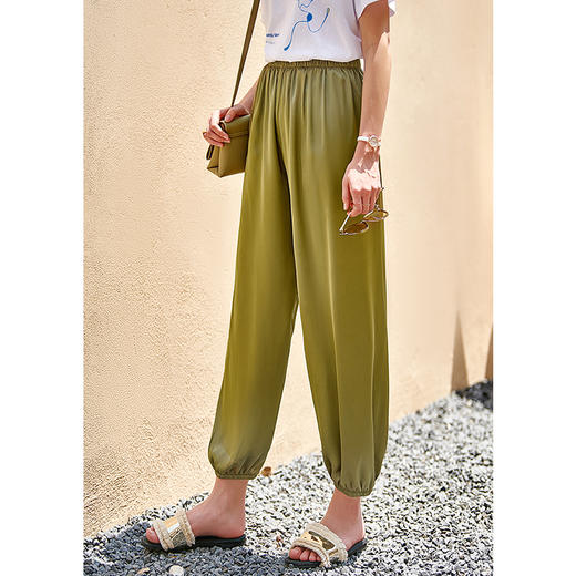 欧芮儿2021夏装新款高腰显瘦休闲裤女百搭纯色薄款松紧腰带束脚裤 商品图0