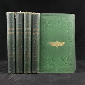含藏书票！1872年 英国蛾类自然史（全4卷） 132页套色版画插图 漆布精装16开