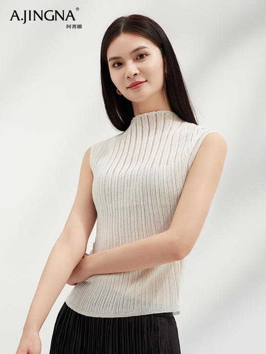 【修身廓形】阿菁娜醋酸棉坑条镂空肌理针织背心F30C301018 商品图2