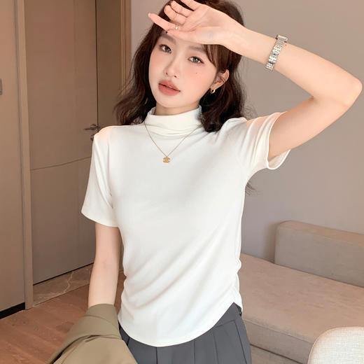 买1送1 纯欲风半高领短袖T恤女夏季修身打底衫内搭外穿上衣ins潮 商品图3