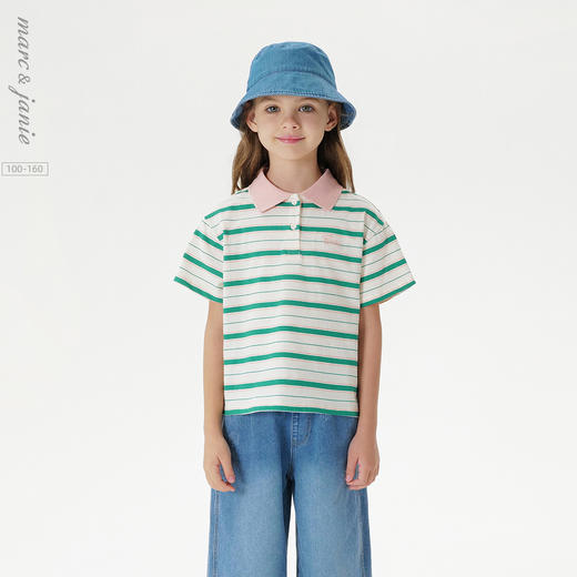 马克珍妮女童元气条纹短袖polo衫 儿童运动T恤2025夏装新款550691 商品图0