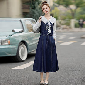 显瘦今年流行时尚套装女小个子长袖衬衣马甲半身裙三件套YM9951A