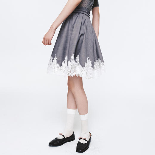 Herlian2025年蕾丝拼接松紧腰伞裙女士花边下摆中长款半裙 商品图3