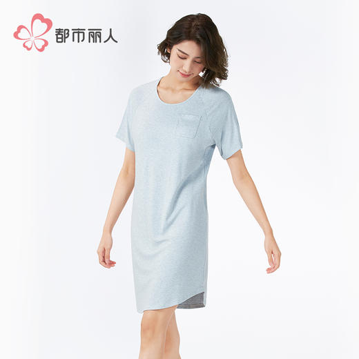 都市丽人生活家居女士正价棉质短袖裙薄针织罗纹色纱短袖类LHH6D8 商品图2