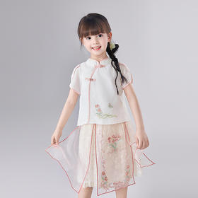 笛莎Deesha 童装女童套装2025夏新款女童国风粉金复古气质优雅裙套装