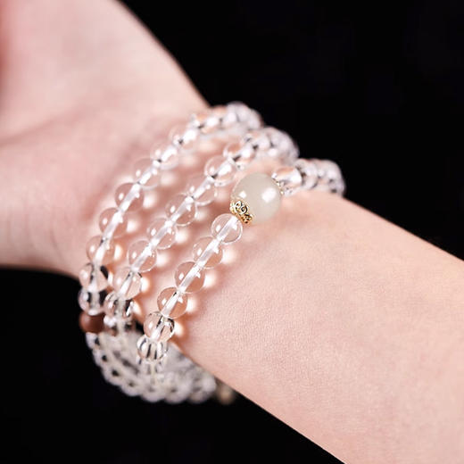 【经典】天然白水晶108颗叠戴生肖手链  本命年手串十二生肖和田玉珠珠串月光石老山檀木 一物一证 商品图1