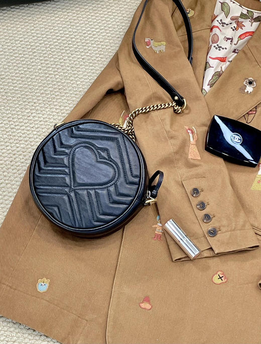 Gucci 黑色 牛皮 双G 圆饼包 商品图1