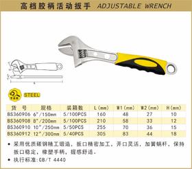 波斯 高档胶柄活动扳手10"/250mm BS360910