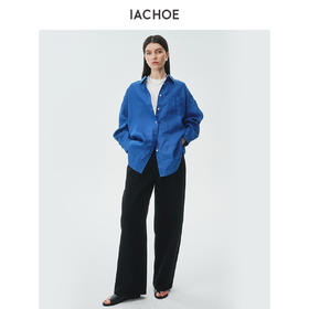 棉仓3621504010-IACHOE蓝亚麻衬衫