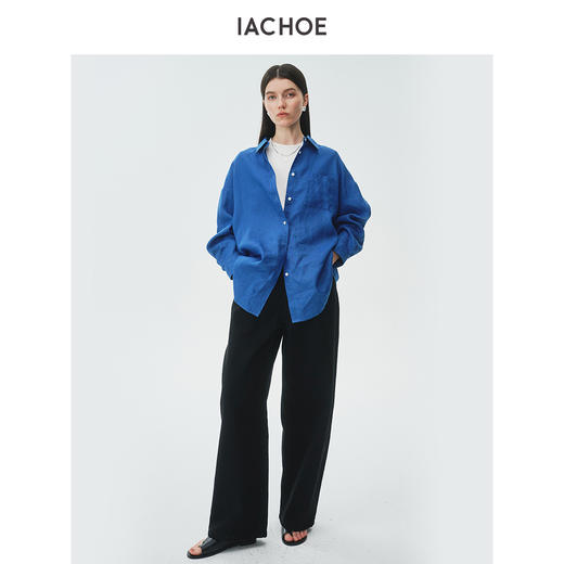 棉仓3621504010-IACHOE蓝亚麻衬衫 商品图0