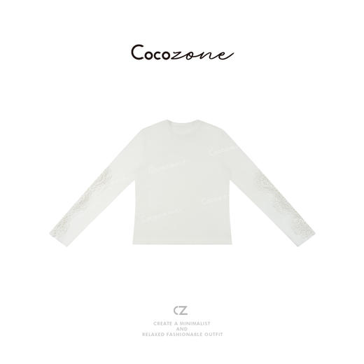 COCO ZONE 刘一一2025春季新款时尚蕾丝钩花长袖T恤CD1A0548 商品图0