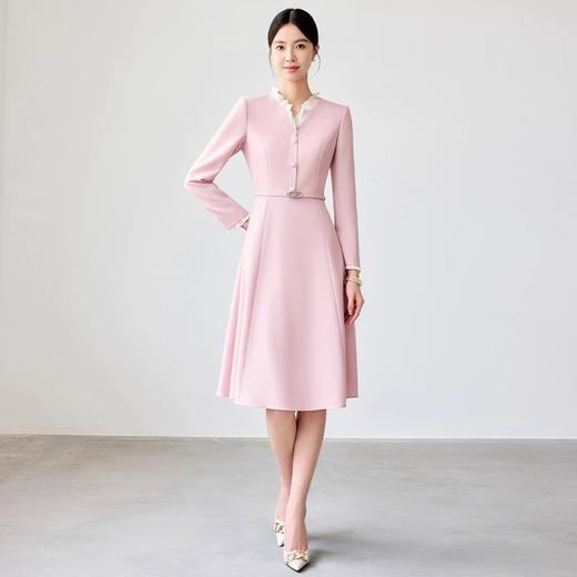 IWY/粉色小香风西装裙春季新款花边领连衣裙时尚气质通勤主持人上镜装25Q690 商品图4