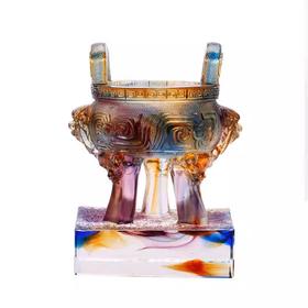 【样品特惠4.5折，无原包装仅1件，无货退款】琉璃鼎摆件书房招财中式家居开业礼品双龙三足鼎乔迁礼物桌面装饰福缘琉璃-财富宝鼎【不支持补差，非质量问题不退不换】S