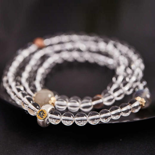 【经典】天然白水晶108颗叠戴生肖手链  本命年手串十二生肖和田玉珠珠串月光石老山檀木 一物一证 商品图3