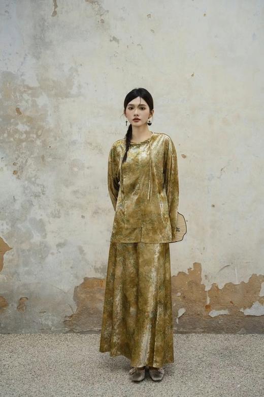 Le Malene 新中式印花丝绒盘扣上衣半裙套装 19685 商品图0