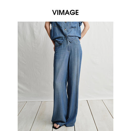 VIMAGE纬漫纪复古水洗高腰显瘦直筒阔腿牛仔裤2025夏季新款V2305910 商品图5