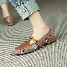 【预售5天】牛皮玛丽珍鞋女春季新款复古风T型带山茶花低跟单鞋YX&A1619