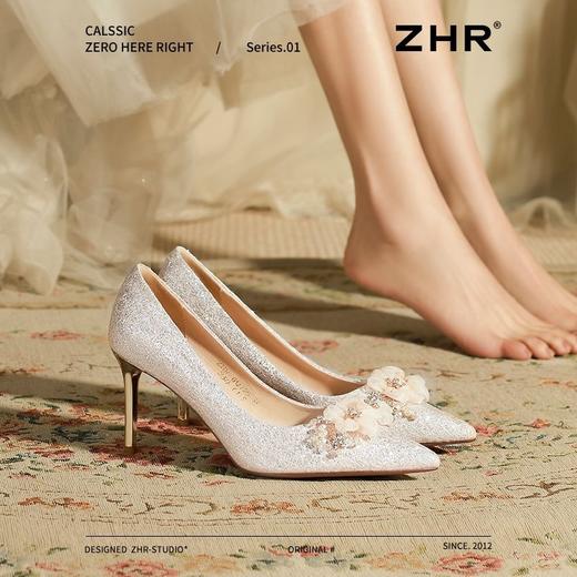 ZHR则则香槟色结婚婚鞋2025新款水晶鞋结婚新娘花朵新中式高跟鞋 商品图7