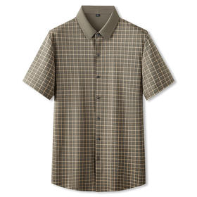 【冰丝】【DPF】大依优型大码短袖衬衫加肥大码格子半袖衬衣男士冰丝凉感夏装中年胖子上衣休闲商务