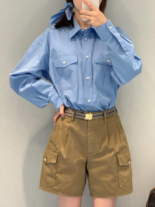 女士府绸质感全棉衬衫带围巾 解锁高阶时髦的穿搭密码 100% 优质全棉面料 独特筋骨感 久穿不变形 双口袋的立体设计 商品图5