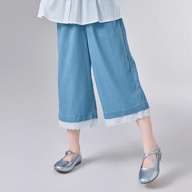 笛莎Deesha 童装女童裤子2025夏新款女童优雅花边牛仔阔腿裤