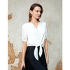 EITIE爱特爱夏季新款V领显瘦气质系带时尚通勤衬衫上衣8213913 商品缩略图5