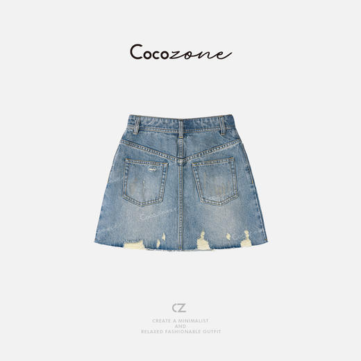 COCO ZONE 刘一一 100棉复古设计感破洞水洗牛仔短裙CD1A0479 商品图1