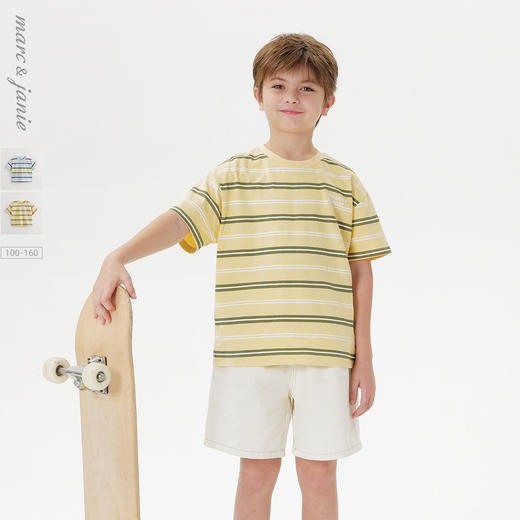 马克珍妮男童美式休闲条纹短袖T恤 儿童上衣2025年春夏新款550626 商品图0