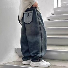 儿童秋装牛仔裤男童裤子韩版运动风时髦阔腿裤男孩长裤洋气潮120-170cm